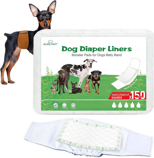 Dog Diaper Liners 100ct Super Absorption Disposable Dog Diaper Booster Pads Leak-Proof for Female and Male Fit Most Reusable Pet Belly Bands, Wraps and Period Diapers(Regular, S-100ct)