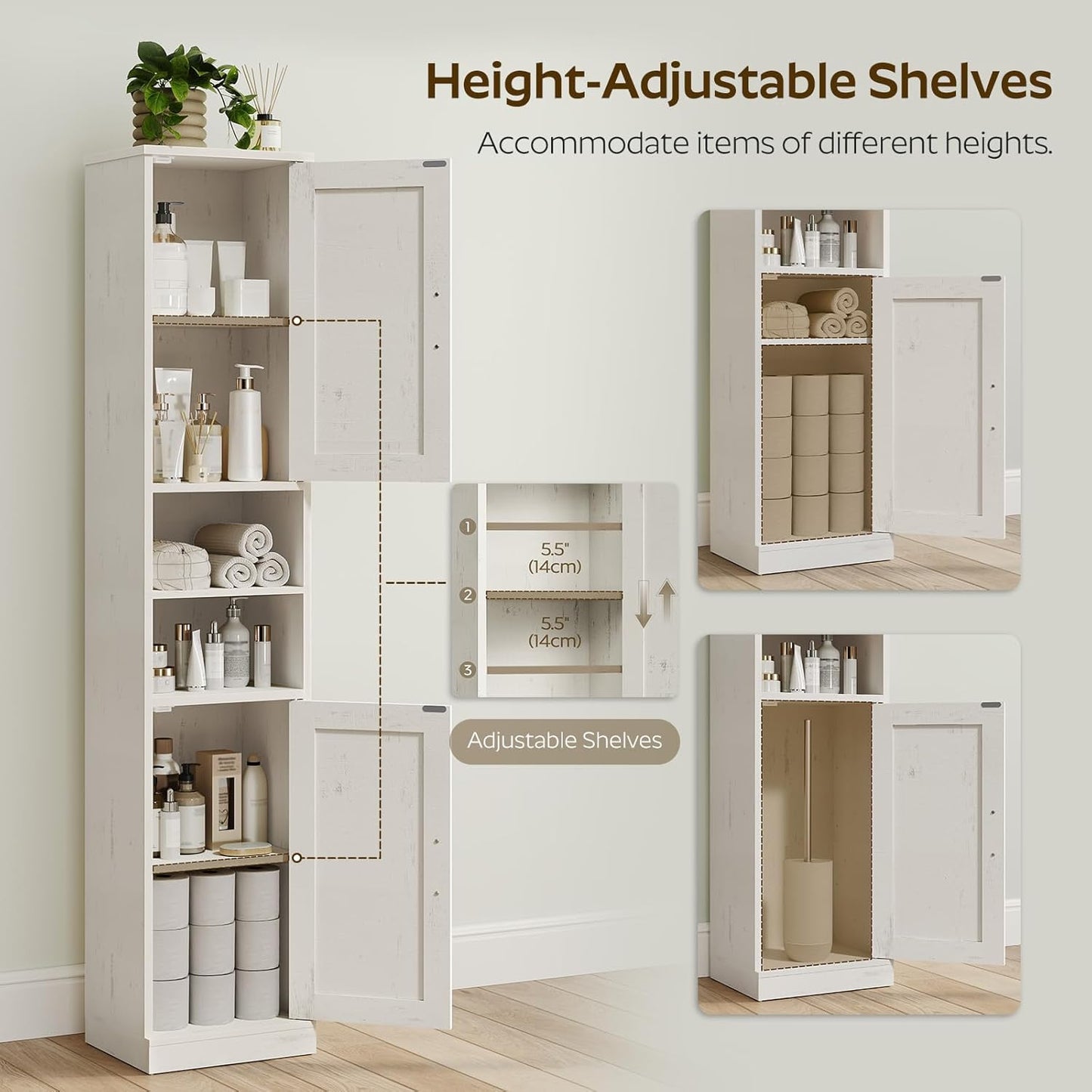 Tall Bathroom Cabinet with 2 Barn Doors, Farmhouse Storage Cabinet with Adjustable Shelves, Freestanding Bathroom Storage Organizer for Small Space, Kitchen, Bedroom, Cloud White