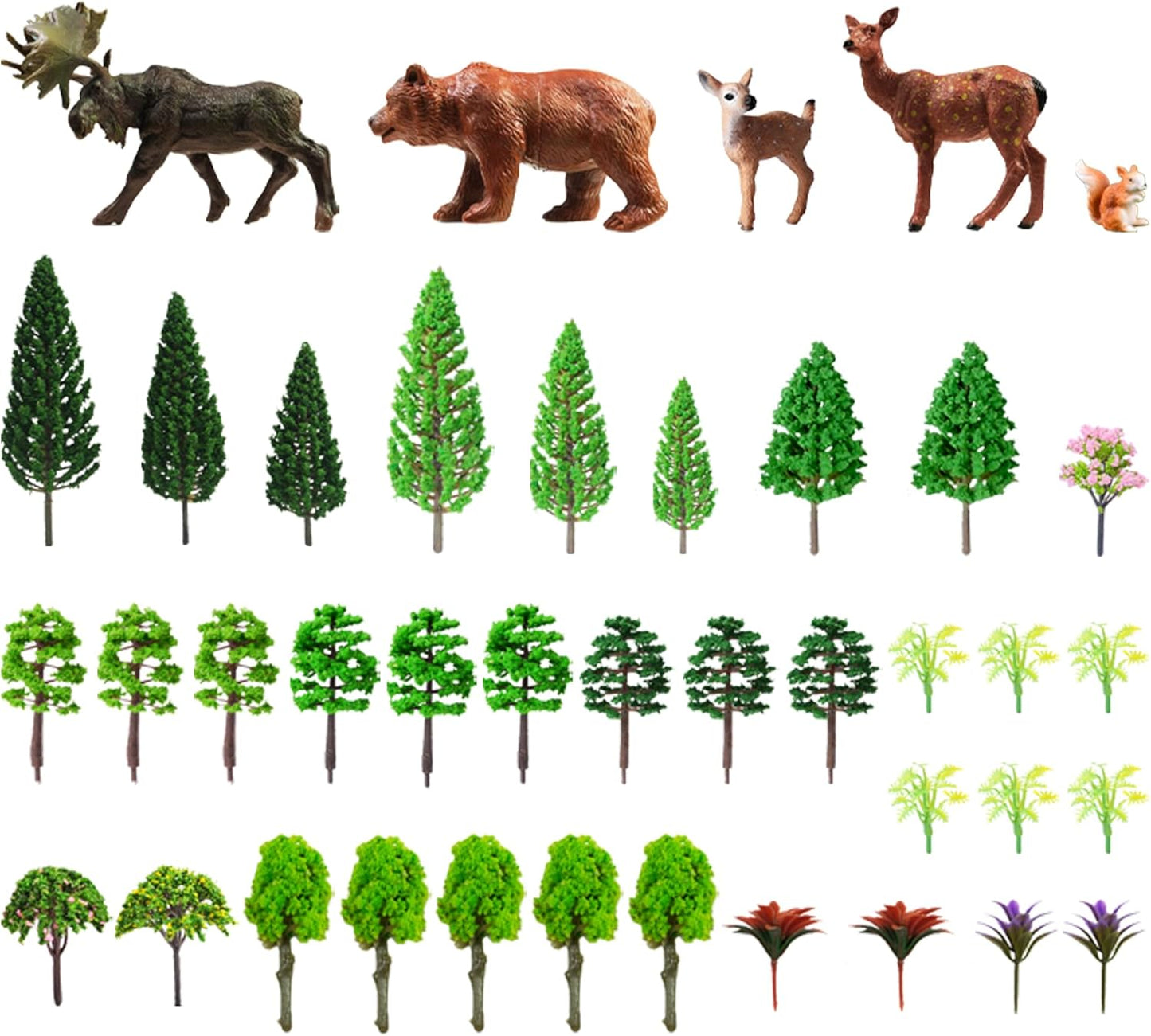 40 PCS Woodland Animals Figures Model Trees 5 Pcs Animal and 35 Pcs Mixed Plastic Trees Forest for Woodland Cake Toppers Decorations Birthday
