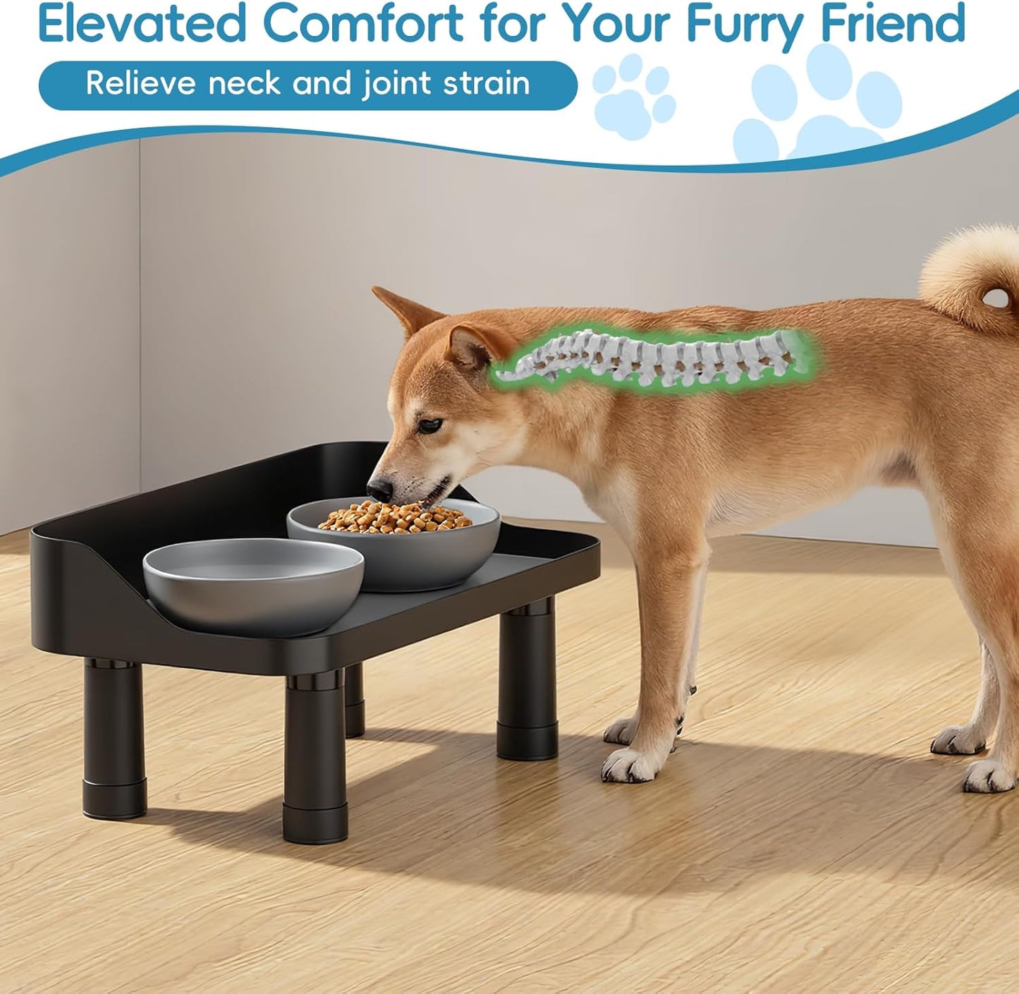 Elevated Dog Food Bowl Stand - Adjuastable Raised Dog Feeding Station with Splash Gard 16" W Pet Cat Food Table for Large Dogs No Bowl Included