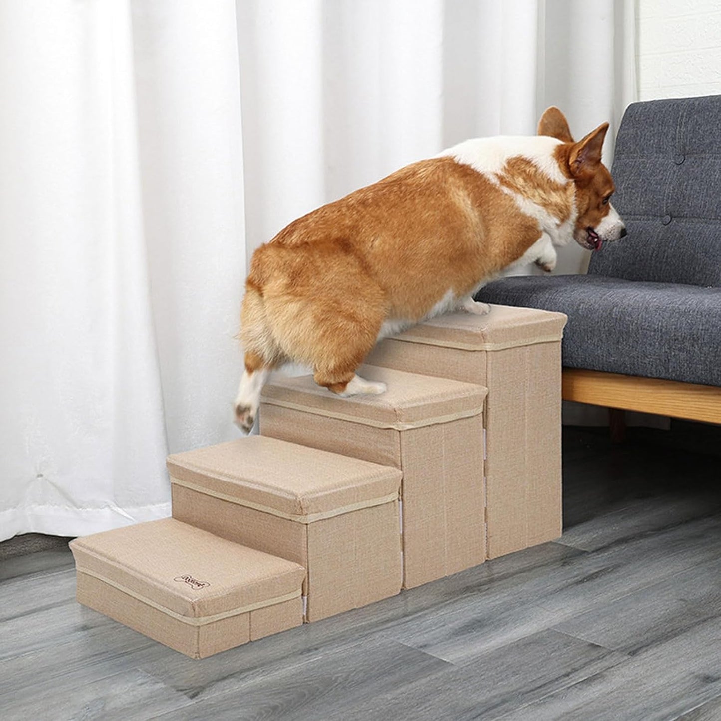 Pet Stairs for Bed Rise Dogs and Cats with Storage Climbing Supplies Furniture Large Capacity Storage Pet Ladder Dog Stairs to Bed