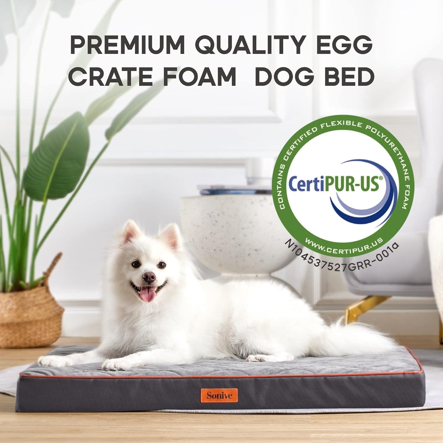 Sonive Extra Large Size Dog & Cat Bed, Egg-Crate Foam Orthopedic Dog Bed, Waterproof Quilted Comfortable Pet Bed Indoor & Outdoor Use, Machine Washable & Removable Cover Non-Slip Grey+Orange