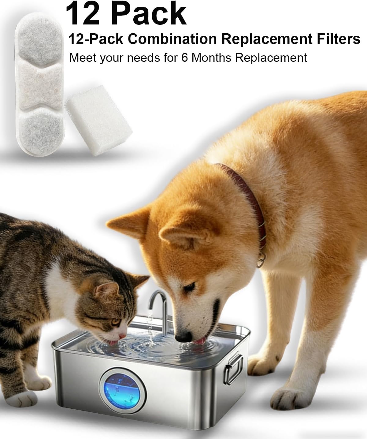 12-Pack Dog Water Fountain Filters Compatible with Zuqqony DYSJ01 12L Water Fountain,Pet Water Replacement Filters fit for MAILOFY WF160 16L & WF120 12L FIYOVA Pet Water Dispenser with Visible Window