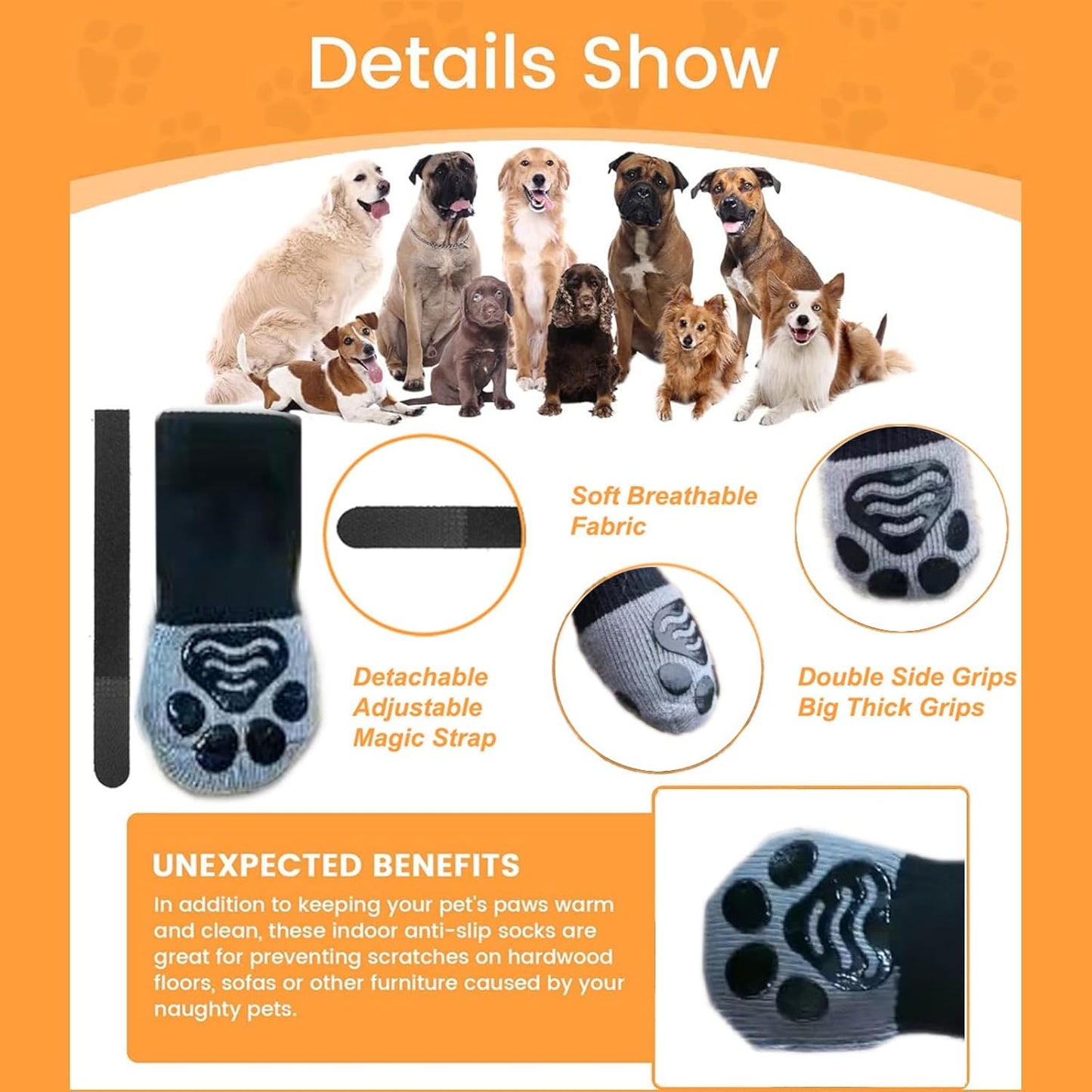 Dog Socks to Prevent Licking Paws, Strong Traction on Hardwood Floors Anti Slip Paw Protectors Dog Socks Booties Shoes for Hot Pavement and Winter (XS, Paw Style)