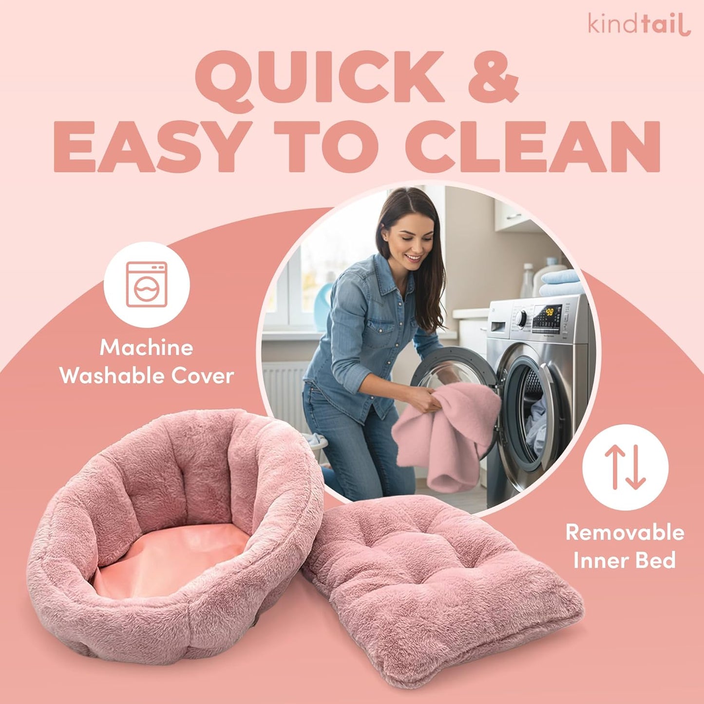 KindTail Small Orthopedic Dog and Cat Bed - Faux Fur Luxury Cuddler for Pets Under 15 lbs, Comfortable Waterproof Material with Nylon Base - 20" x 14" x 10" (Pink, Small)