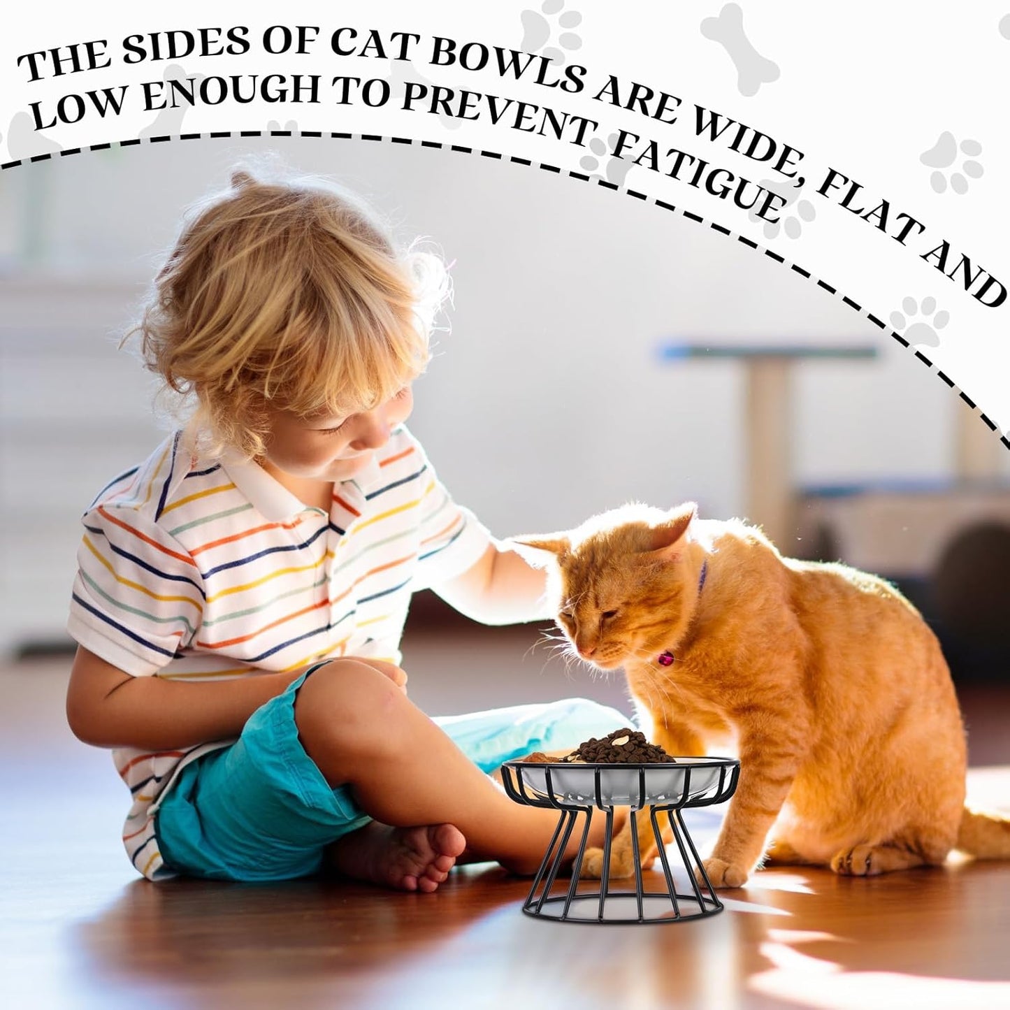 Rtteri 2 Pcs Elevated Cat Plate Set Anti Vomit Cat Bowls with Metal Stand, Shallow Ceramic Raised Feeding Station(Black)