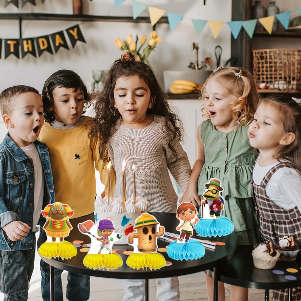 5Pcs Animal-Crossing Party supplies set Animal-Crossing Honeycomb Centerpieces Double Sided Table Topper for birthday party decoration Kids Baby Shower