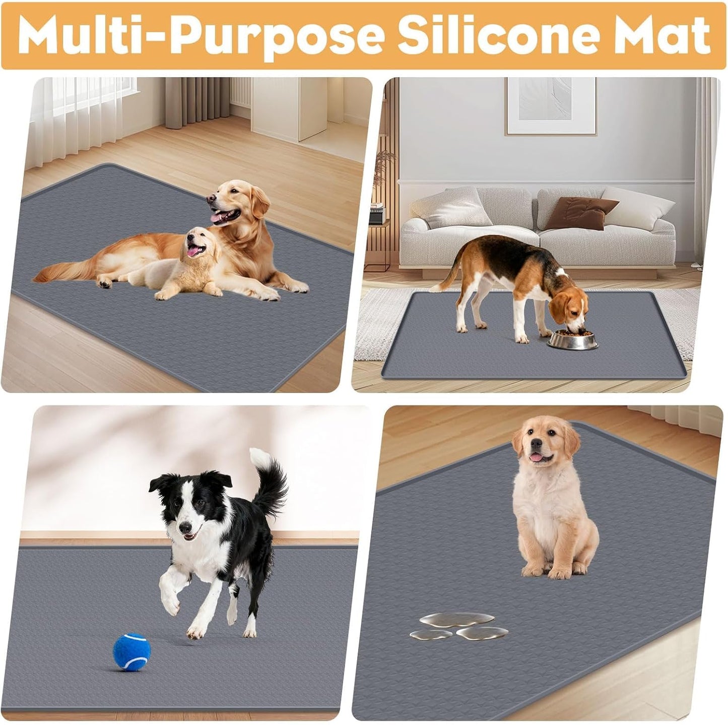 51" x26" Pee Pad Holder for Dogs Lanstics Silicone Dogs Puppy Pad Holder Puppy Pad Holder for Dog Training Leak-Proof Raised Edge Dog Potty Tray (Grey)