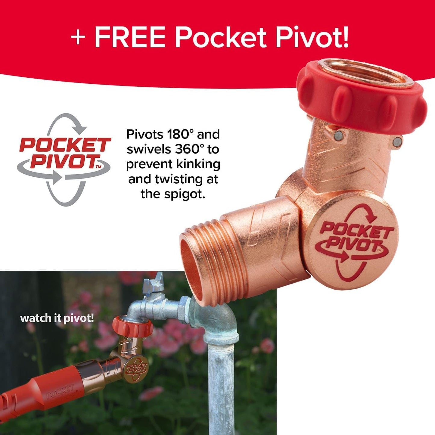 Pocket Hose 25 FT Copper Head Expandable Garden Hose with Pocket Pivot, No Tangles, AS SEEN ON TV, 360° Swivel, Tri-Tex Tubing, Force Field Jacket, Lead-Free, No-Kink, Anti-Burst w/APT