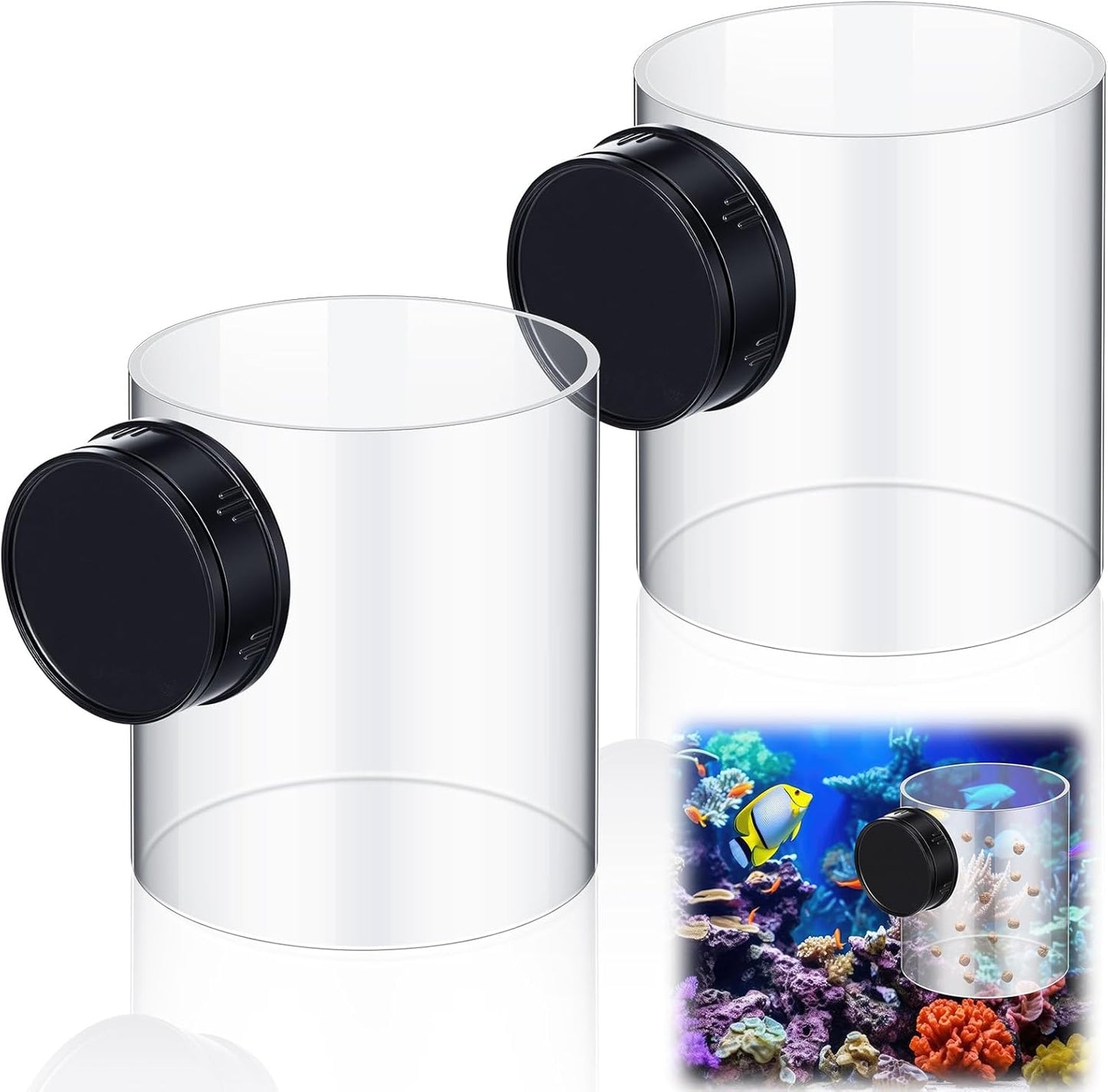 2 Pcs Magnetic Fish Tank Feeders Acrylic Fish Food Feeding Ring for Aquarium Tank Accessories, Suitable for Pellet, Frozen, Flake or Freeze Dried Food