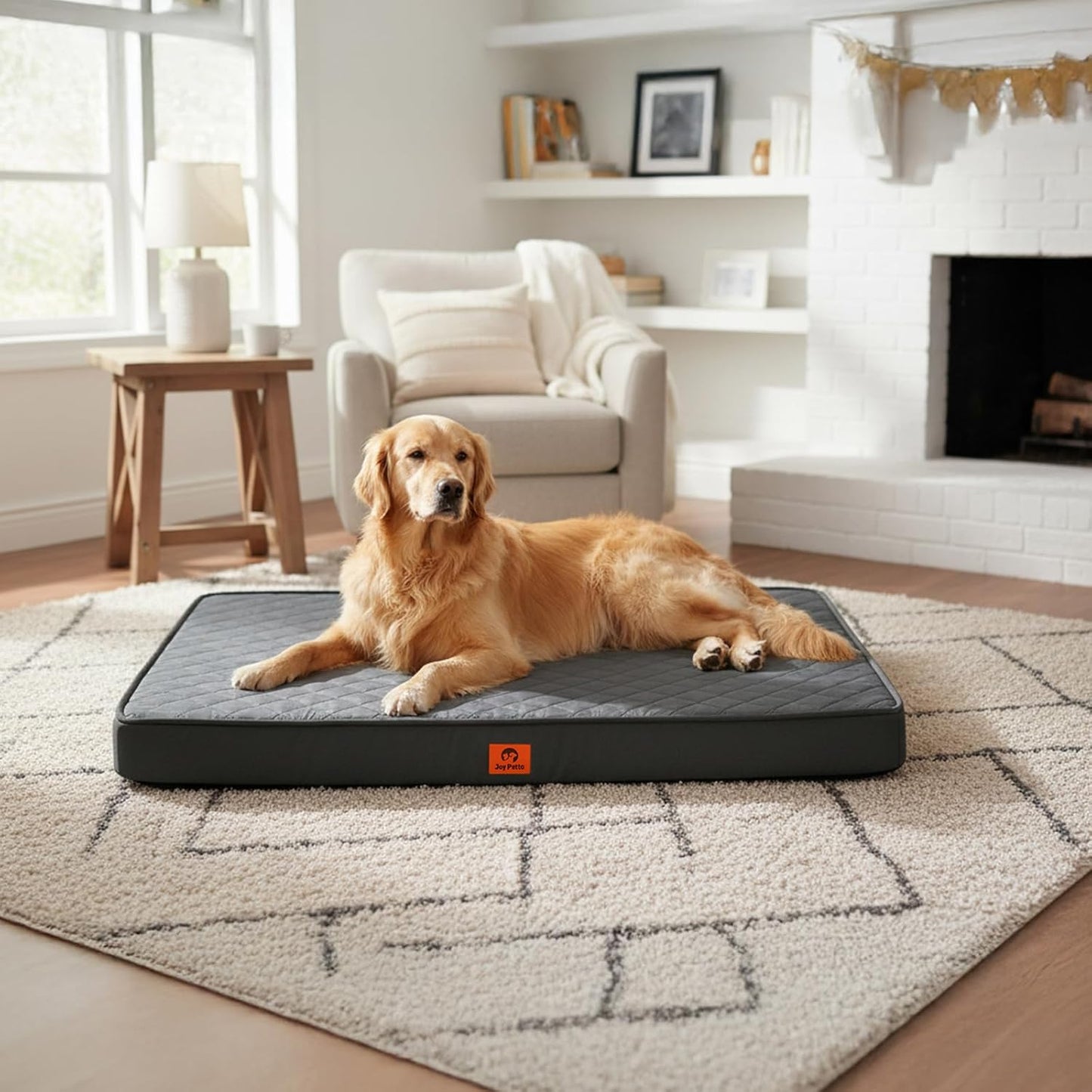 Cozy Dog Bed for XL Large Sized Dogs - Orthopedic Egg Crate Foam Pet Bed with Waterproof & Machine Washable & Non-Slip Bottom, Ideal for Crate and Indoor Use, 41x27 Inch, up to 80 lbs, Dark Grey