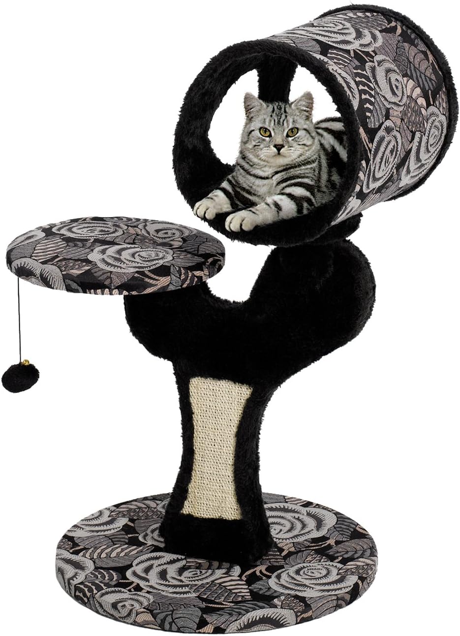 MidWest Homes for Pets Cat Tree Salvador Feline Furniture, 22 by 17.75 by 30.75-Inch, Black/White Floral (138S-BK)