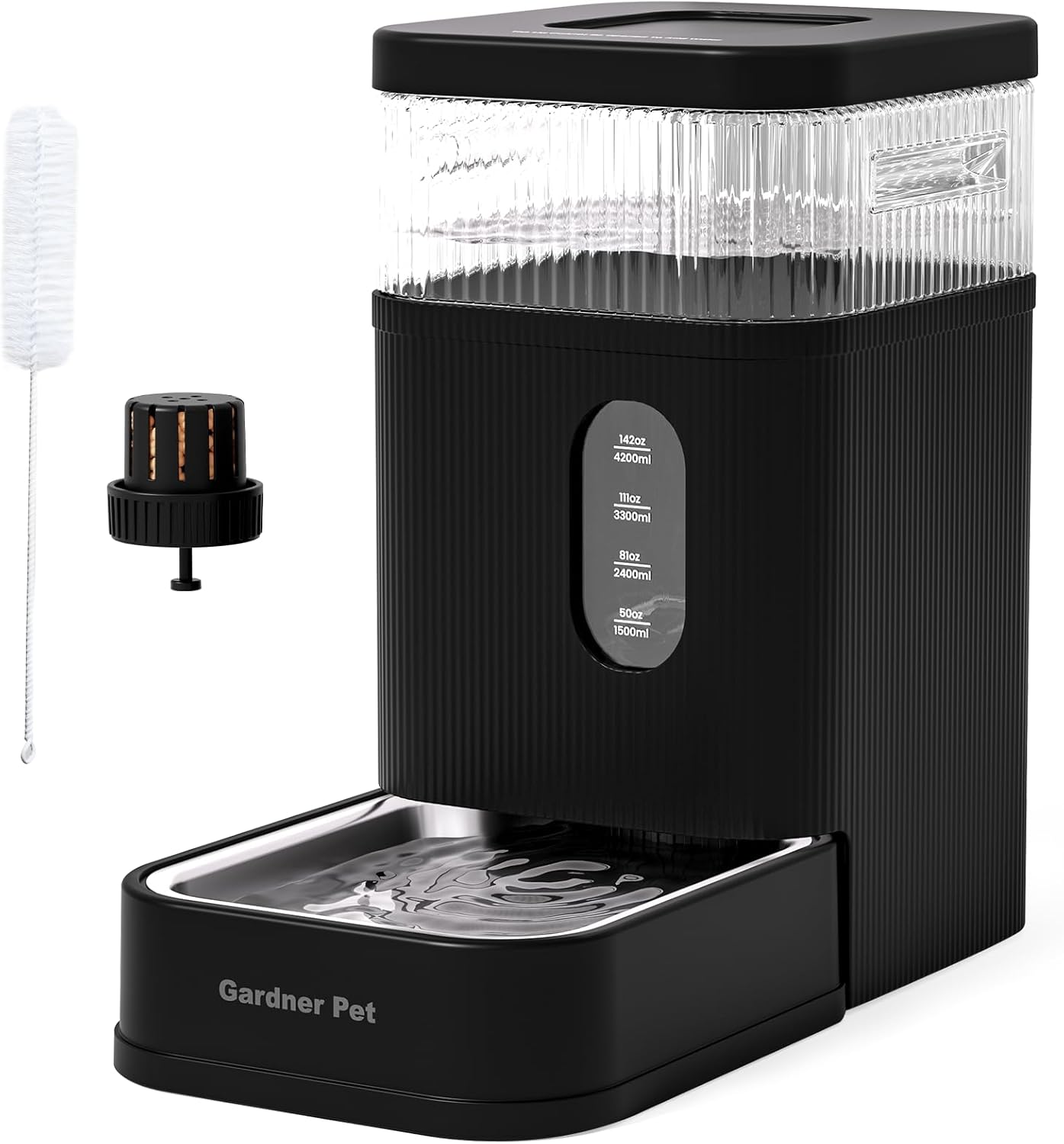 Gardner Pet 2.2 Gallon Automatic Dog Water Bowl Dispenser 8.5L Gravity Water Feeder with Stainless Steel Bowl & Maifan Stone Filter, BPA-Free for for Cats and Dogs (Black, 2.2 Gallon)