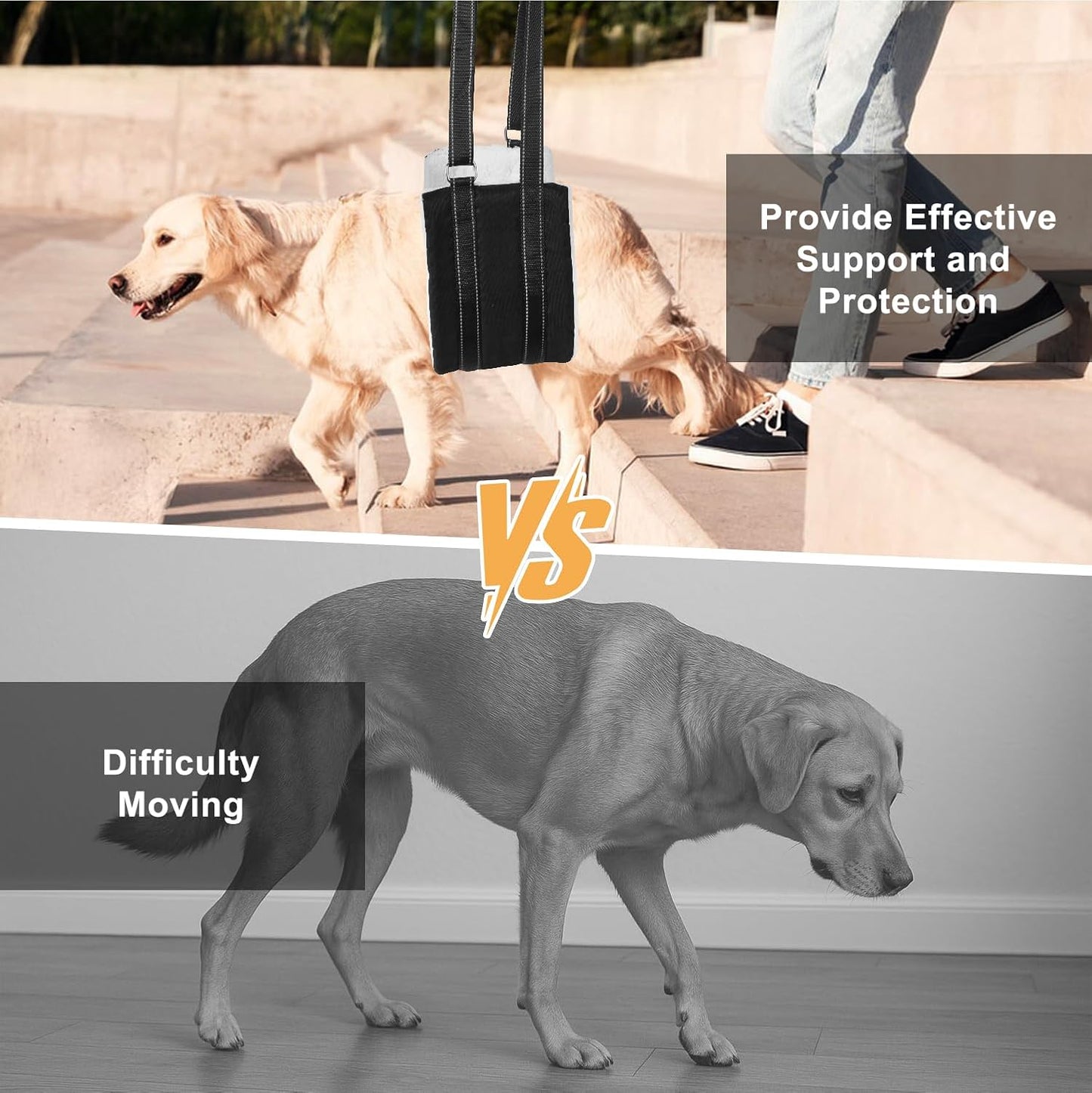 FEimaX Portable Dog Sling for Back Legs Adjustable Harness for Dogs Hind Leg Support Soft Lift Support and Rehab Harness for Weak Rear Legs Help Injured Disabled and After Surgery Dogs Small to Large