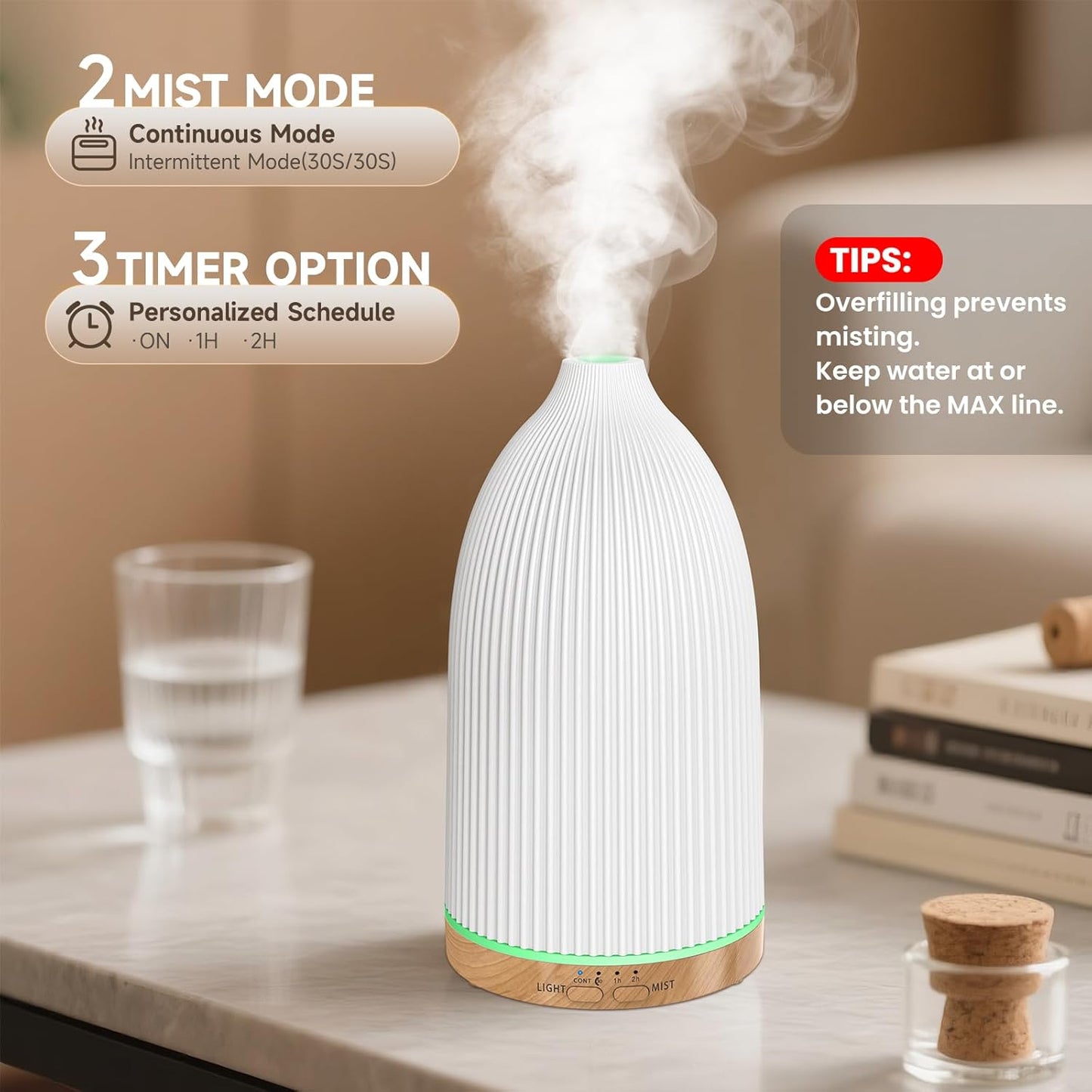 URPOWER 100ML Essential Oil Diffusers for Home with 7 LED Color Changing Lights, Timer & Auto-Off Ultrasonic Aromatherapy Diffuser Cool Mist Humidifer Scent Diffuser for Bedroom, Office, Yoga