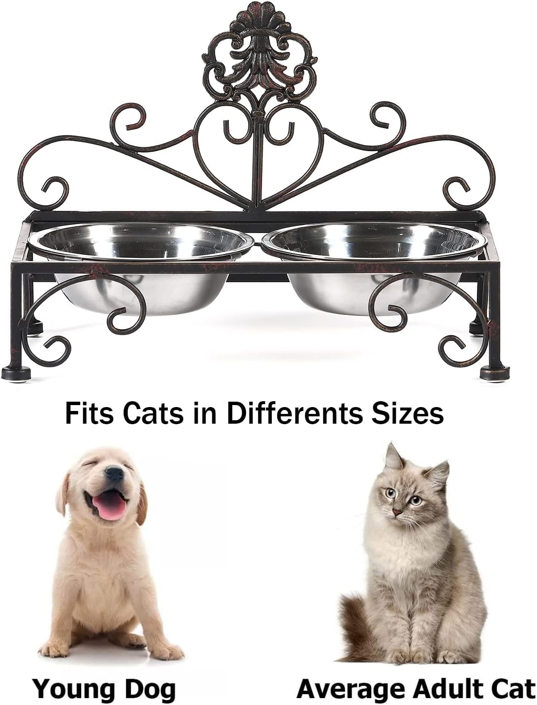 Elevated Dog Bowls for Small Dogs Metal Raised Dog Bowl Cat Dish Stand with Double Stainless Steel Pet Feeder for Food and Water Lifted Cats Bowls with Stand Elevated Pets Bowl Holder - Height 3.54"