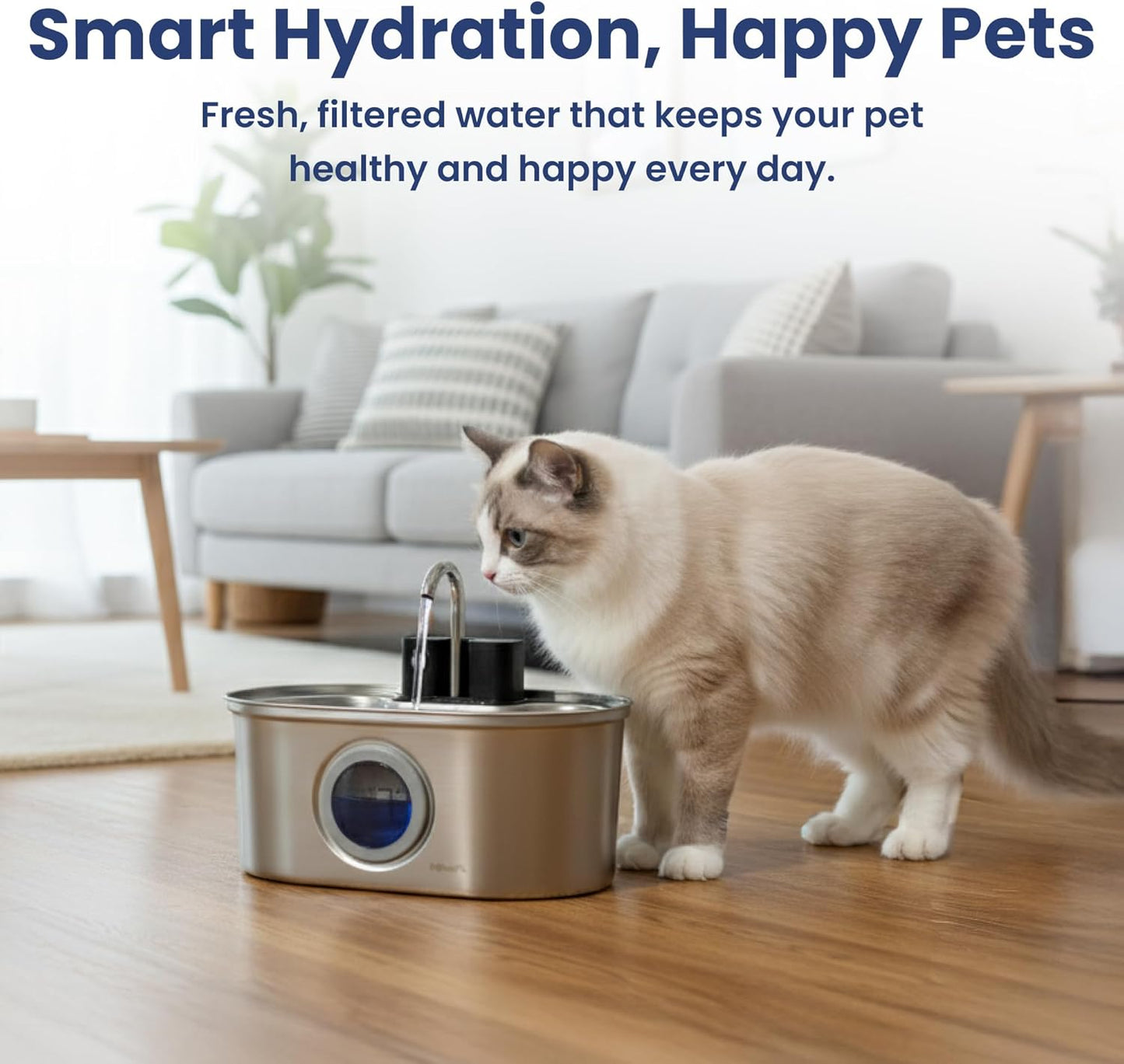 PawsPik 3.2L Cordless Stainless Steel Cat Water Fountain, Rechargeable Battery Operated Pet Water Fountain, Automatic Drinking Fountain with Filter, Motion Sensor & 3 Flow Modes for Indoor Cats & Dogs