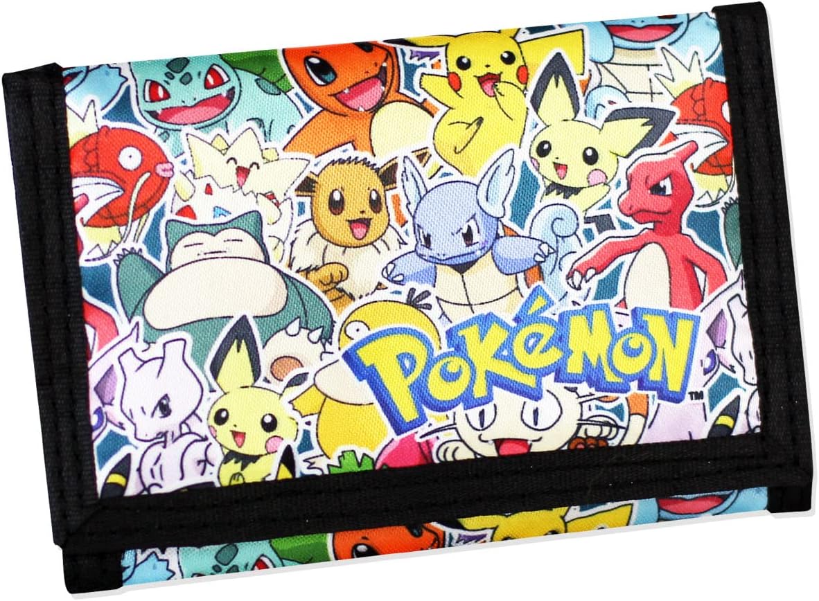 Pokemon Wallet for Boys and Girls, Kids Trifold Purse Canvas Velcro Wallets with Zip, Pound Coin and Card Holder - Featuring Charizard & Pikachu, Great Pokemon Gifts