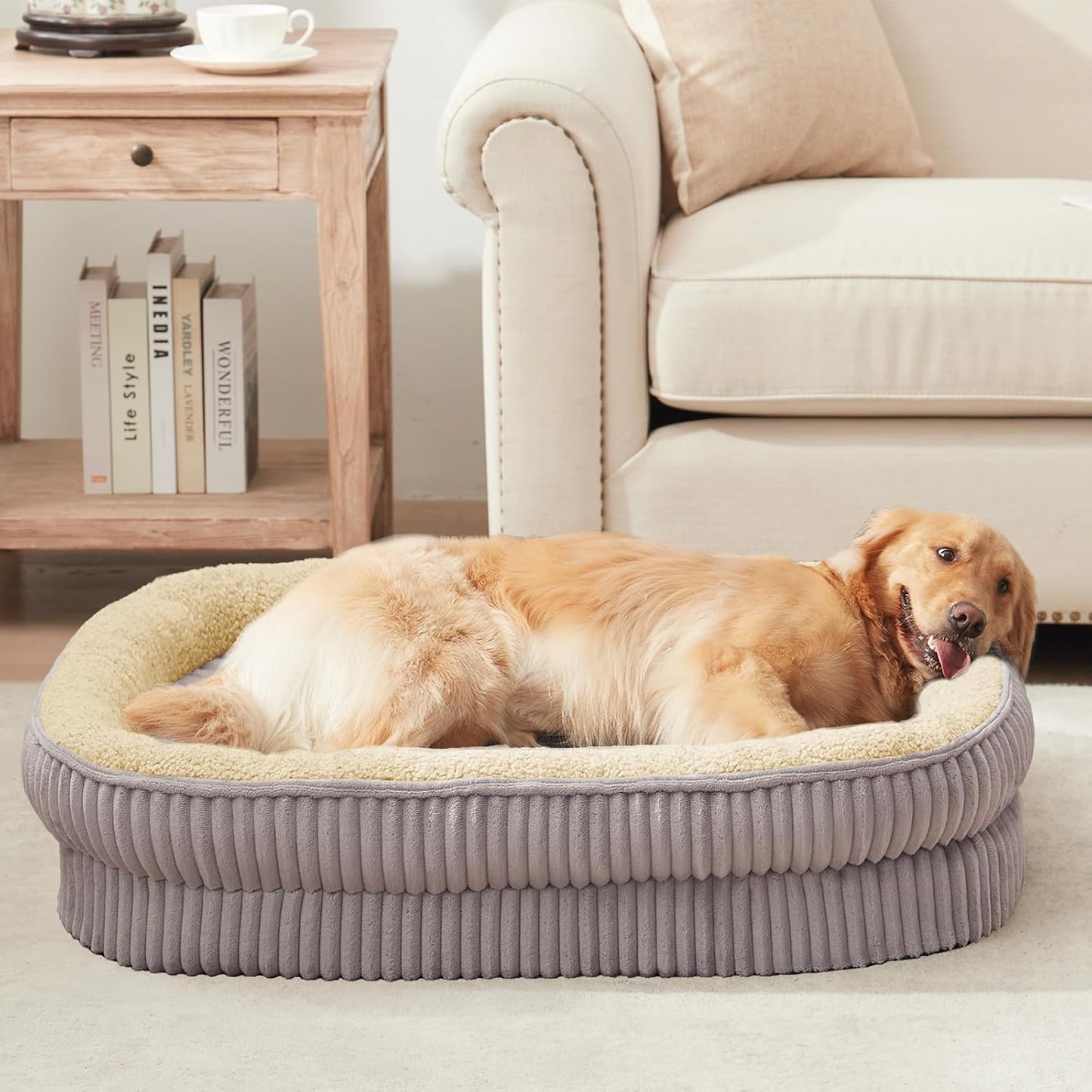 Orthopedic Dog Bed for Medium, Large Dogs Breeds, High Density Egg Crate Foam Dog Sofa Beds with Four Sided Bolster,Oval Kennel Bed, Pet Couch Bed,Removable Washable Cover& Non-Slip Bottom