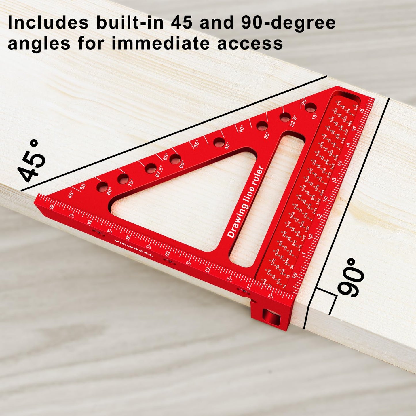Large Carpenter Square 6.5''x5.79''Protractor Ruler with 3D Multi-Angle Measuring and Scribing Features with Anti-Lost Pin for Accurate Woodworking & Construction