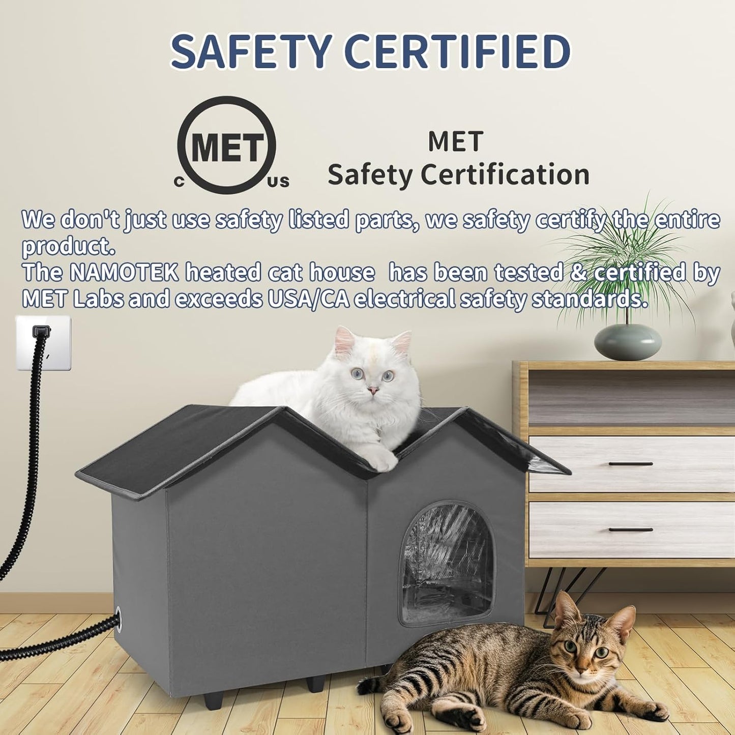 NAMOTEK Large Heated Cat Houses for Indoor/Outdoor Cats with Elevated Heated Cat Bed Waterproof， Insulated Providing Safe Feral Cats, Easy to Assemble Large (23" x 13" x 18")