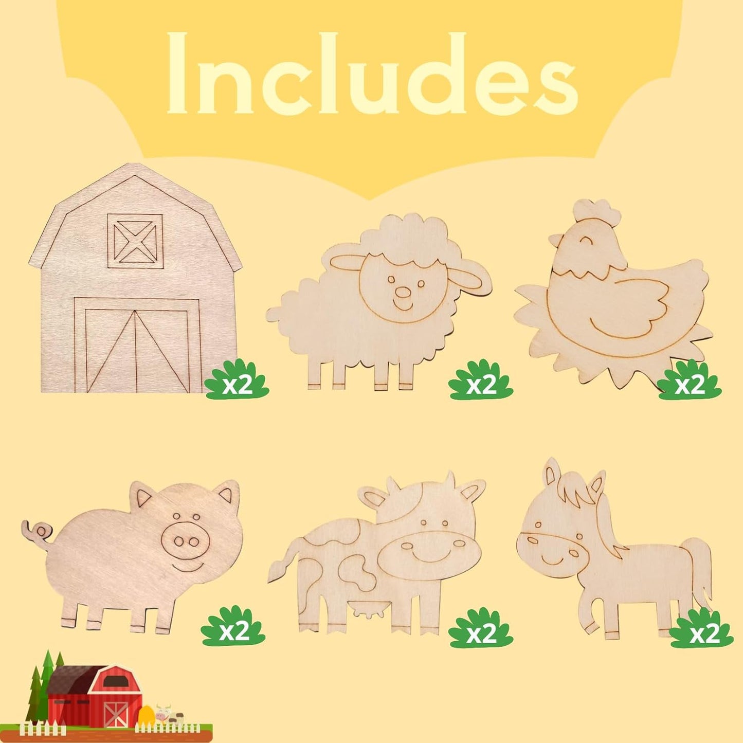GEECOZYLIFE Farm Animals Party Favors - 12PCS Farm Animal Wooden Craft Kit - Barnyard DIY Party Favors, Birthday Party Supplies, Goodie Bag Fillers, Thank You Gifts, School Rewards Crafts