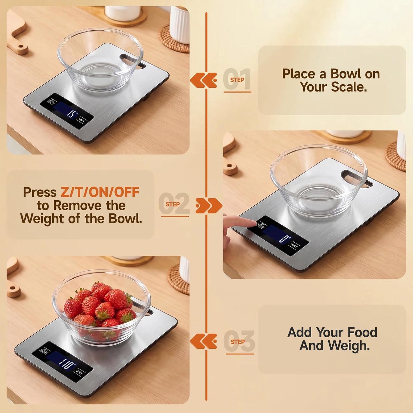 Digital Kitchen Scale & Food Weight Scale with Hang Loop, 11lb Baking Scale for Home and Kitchen, Precise Scales with Grams and Ounces, Stainless Steel (Silver)