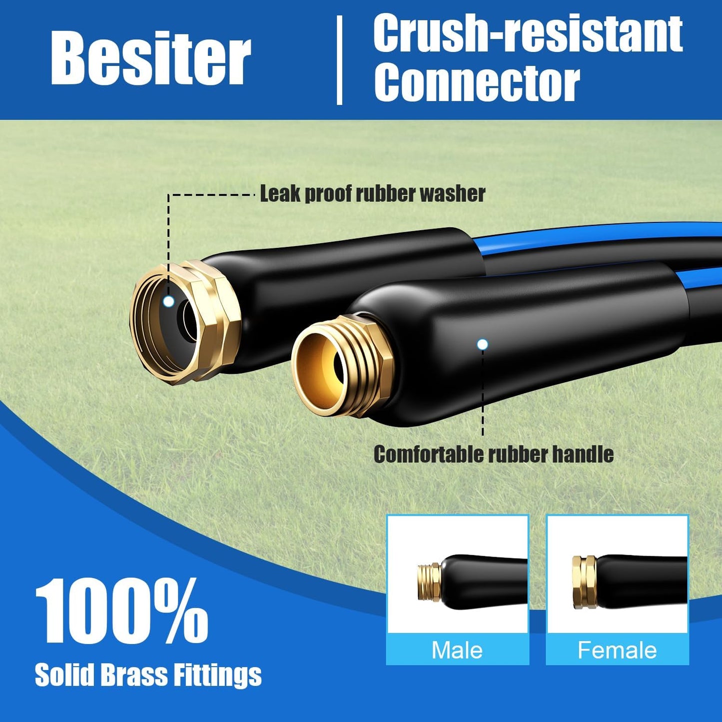 Heavy Duty Garden Hose 5/8" 50FT: Flexible Rubber Water Hose with 10 Function Sprayer - Leakproof Hose Male to Female Fittings - Durable Hose for Yard, Lawn, Car Wash, Outdoor, Watering