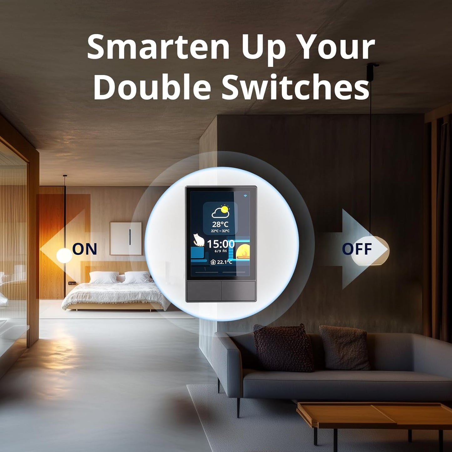 SONOFF NSPanel Smart Switch - 2-Switch Panel Home Control With Touchscreen, Temperature Function, Lights Control - Compatible With Alexa and Google Home, Black