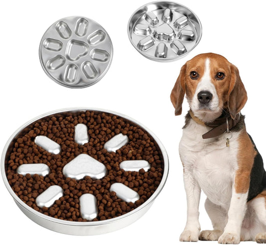 TiaoBug Stainless Steel Dog Slow Feeder for Fast Eaters Interactive Maze Bowl Prevents Bloat Round One Size