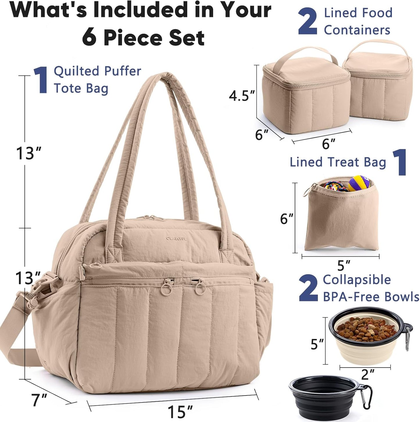 Dog Travel Bag for Supplies, Airline Approved Pet Travel Organizer with 2 Food Containers & Collapsible Bowls, Large Capacity Dogs Tote Bag for Weekend, Stylish Dog Mom Gift for Pet Lovers