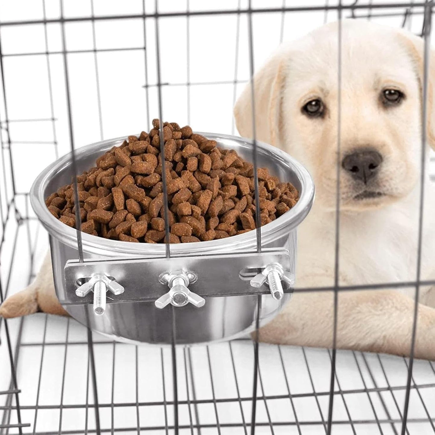 Kennel Water Bowl | Stainless Steel Dog Water Bowl | Feeder with Holder Cage Coop Hook Cup for Dog Cat Puppy