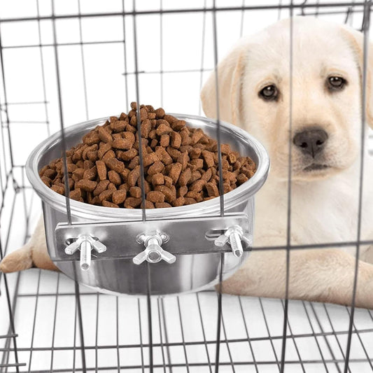 Kennel Water Bowl | Stainless Steel Dog Water Bowl | Feeder with Holder Cage Coop Hook Cup for Dog Cat Puppy