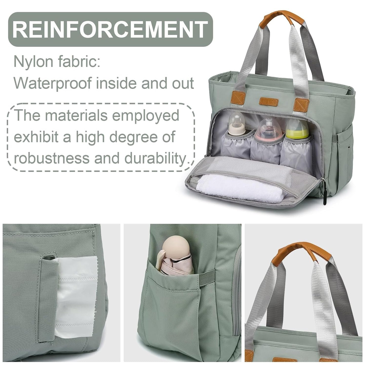 Diaper Bag Tote, Large Tote Diaper Bag with 16" Laptop Compartment, Baby Bag with Insulated Pocket for Mam and Dad, Ideal for Travel, Work (Morandi Grey) | Waterproof