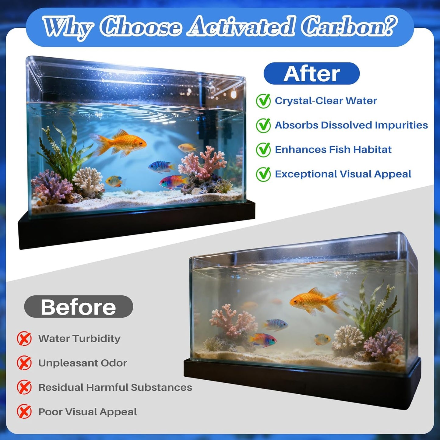MAQIHAN 0.9 LB Activated Charcoal Pellets - Activated Carbon Aquarium Filter Media Charcoal Pellets for Fish Tank Supplies Media Bags for Aquarium Coconut Shell Charcoal (410G, 3 Nylon Bags)