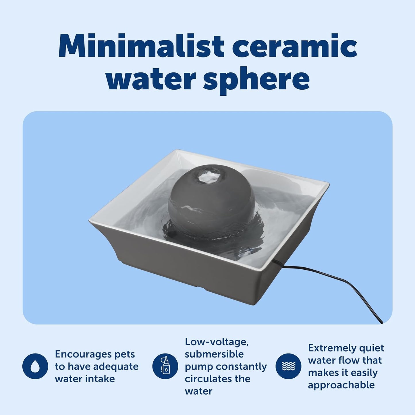 PetSafe Drinkwell Ceramic Pet Water Fountain - Quiet Automatic 70oz Dispenser for Cats & Dogs with Filters - Dishwasher Safe Square Design