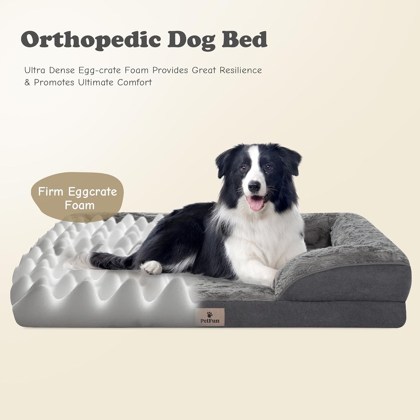 Orthopedic Dog Bed for Large Dogs - Big Washable Dog Sofa Beds Large, Supportive Foam Pet Couch Bed with Removable Washable Cover, Waterproof Lining and Nonskid Bottom, 36'', Dark Grey