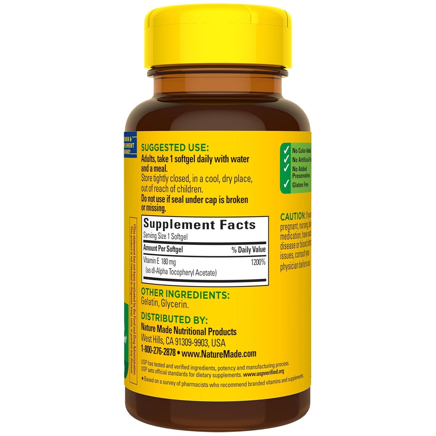 Nature Made Vitamin E 180 mg (400 IU) dl-Alpha, Dietary Supplement for Antioxidant and Skin Support, 100 Softgels, 100 Day Supply