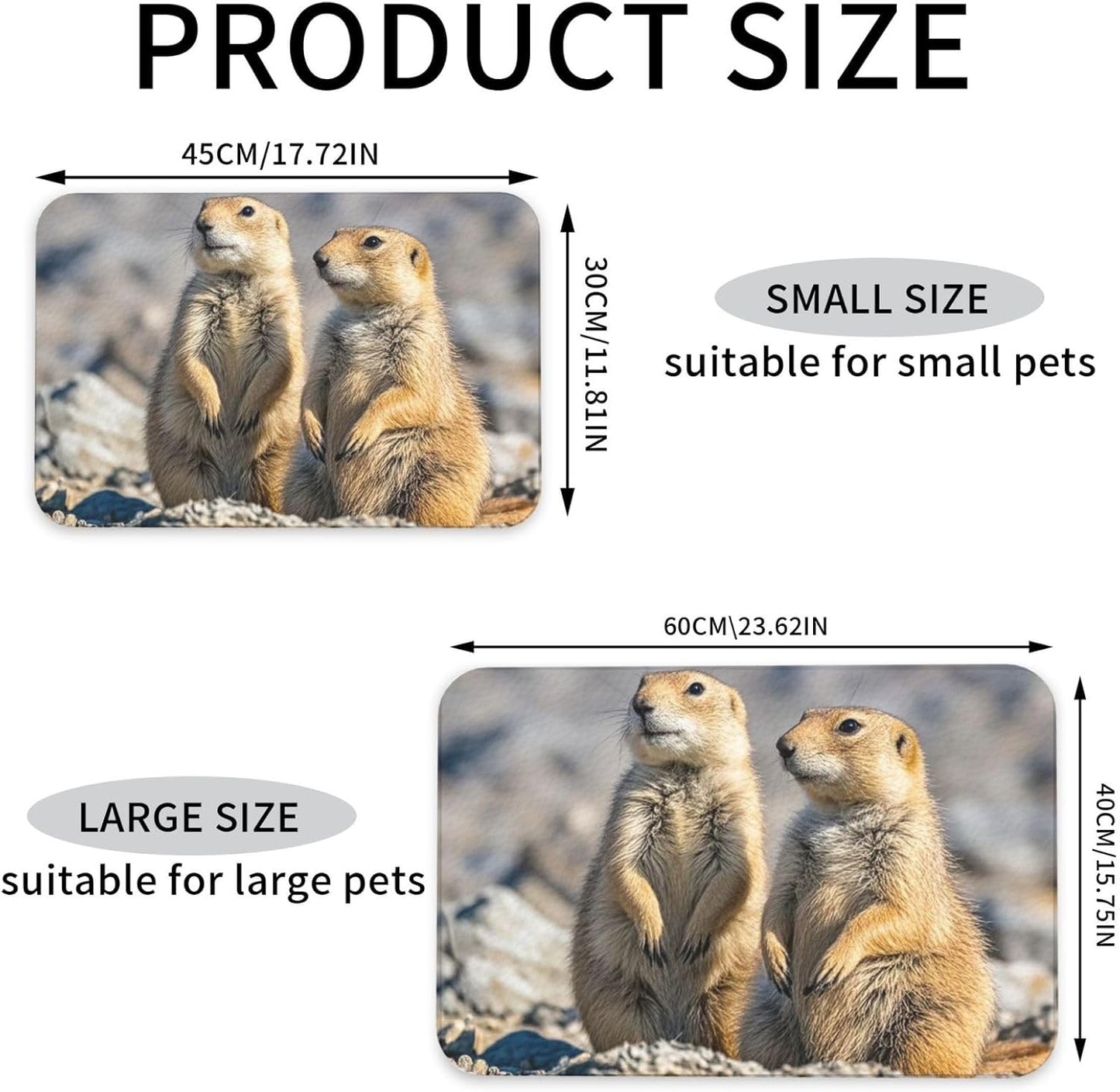 Pet Feeding Mat Leather Dog Food Mat Waterproof Pet Tablecloth Two Prairie Dogs Pet Placemat for Dogs Absorbent Dog Bowl Mat Anti-Slip Dogs Mats for Food and Water