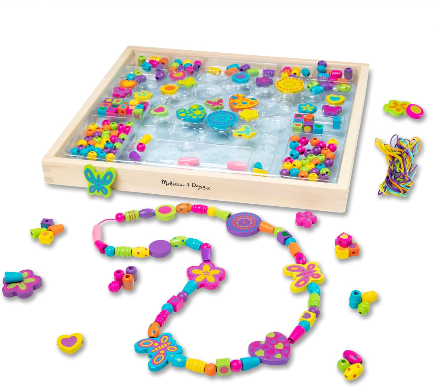 Melissa & Doug Created by Me! Bead Bouquet, Deluxe Wooden Jewelry Making Kit, 220+ Bright Colored Beads & Cords, DIY Necklace & Bracelet Making Kit, Arts & Crafts Toddler Toys for Kids Ages 4+