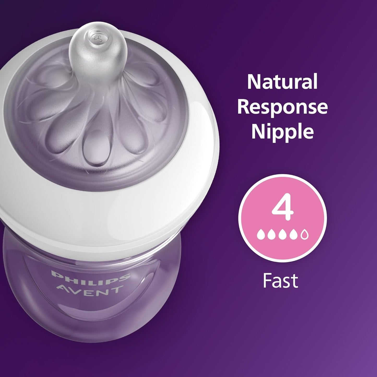 Philips Avent Natural Baby Bottles with Natural Response Nipples (Fast Flow, Flow 4), 11oz, 4-Pack, SCY906/04