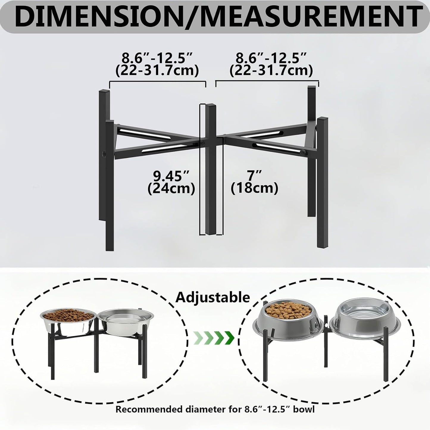 Adjustable Elevated Dog Bowl Stand, Metal Feeder Riser for Large Medium Dogs, Portable Travel Design, Slow Feeder Compatible (Without Bowls)