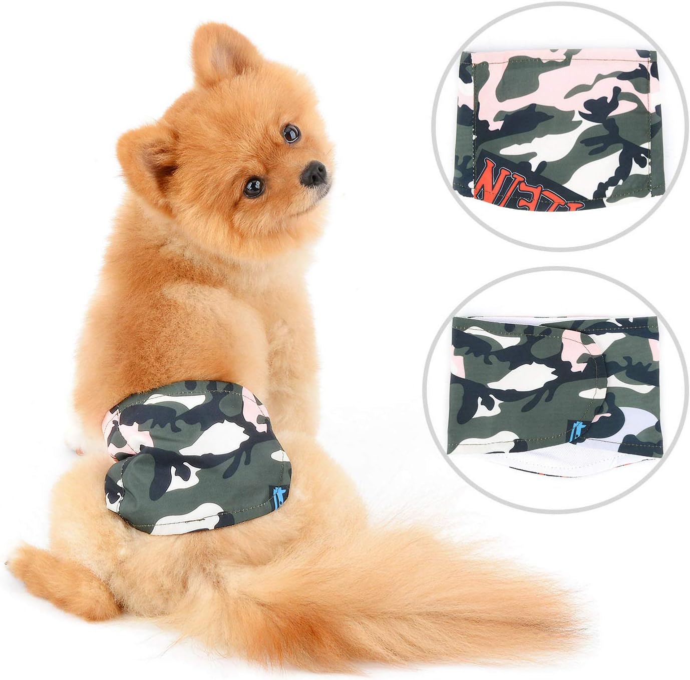 SELMAI Belly Bands for Male Dogs Small Medium Adjustable Washable Doggie Wrap Diapers Leakproof Reusable Comfy Boy Puppy Nappies Absorbent Pads Prevent Licking Fashion Camouflage Design Green Camo XL