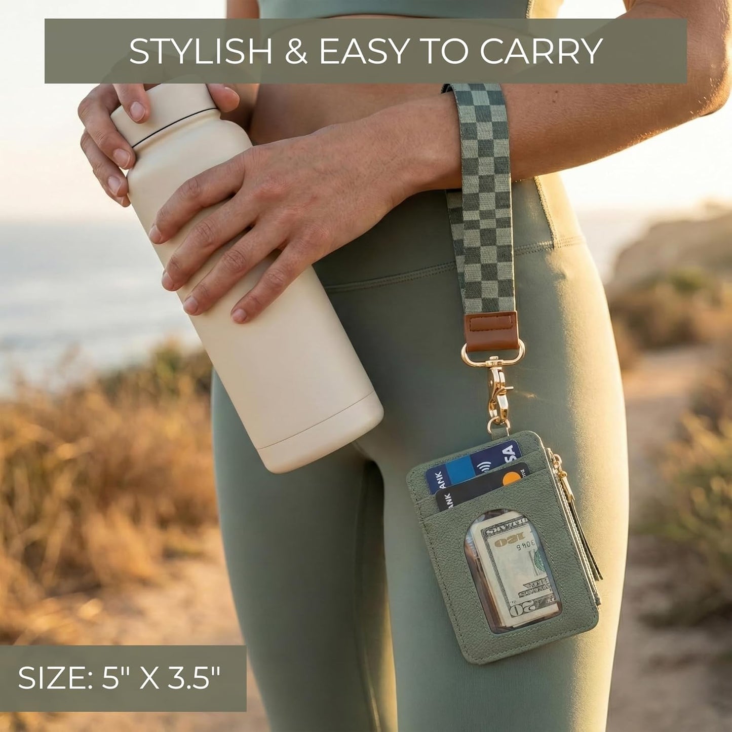 Stylish Wristlet Keychain Wallet for Women - Slim Design Credit Card Holder w/ Plenty of Storage incl. Clear ID Window & Zipper Pocket - Easy Carry RFID Blocking Wallet w/ Tassel, Lanyard & Gold Rings