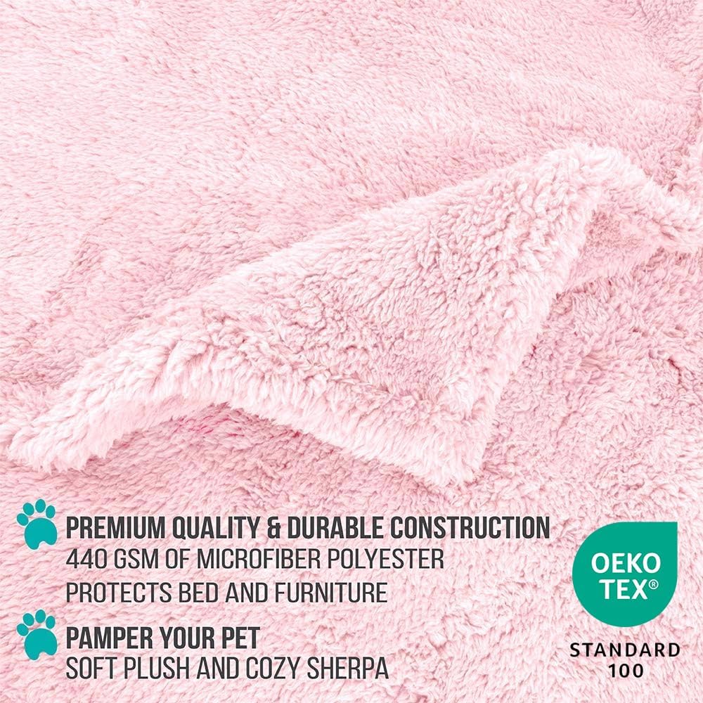 PetAmi Fluffy Waterproof Dog Blanket for Small Medium Dogs, Soft Warm Pet Sherpa Throw Pee Proof Couch Cover, Reversible Cat Puppy Bed Blanket Sofa Protector, Plush Washable Pad (Pink Blush, 29x40)