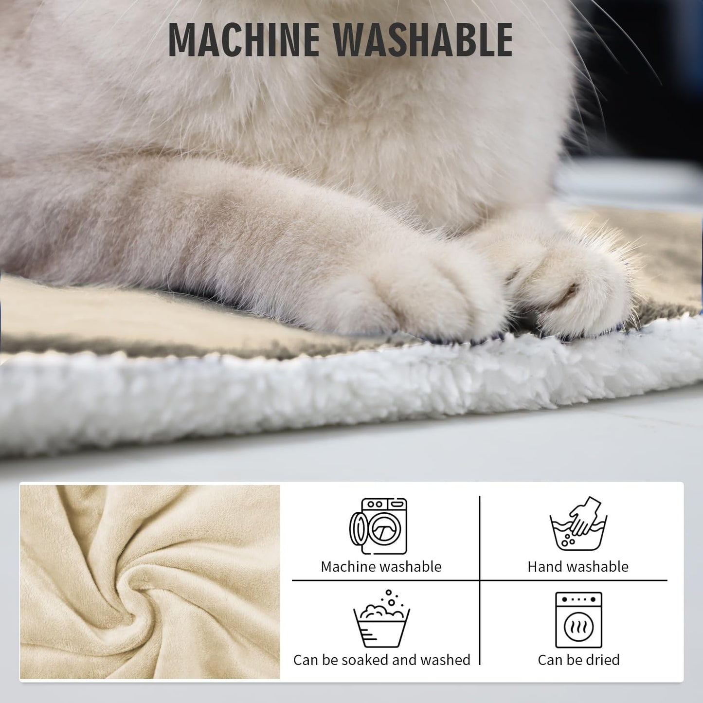 Rest-Eazzzy Cat Heating Pad, Cat Bed with Removable Cover Heated Cat Bed 5 Level Timer and 5 Level Temperature, Cat Beds for Indoor Warming Mat for Cat Dog (Heat pad, Pure-Beige)