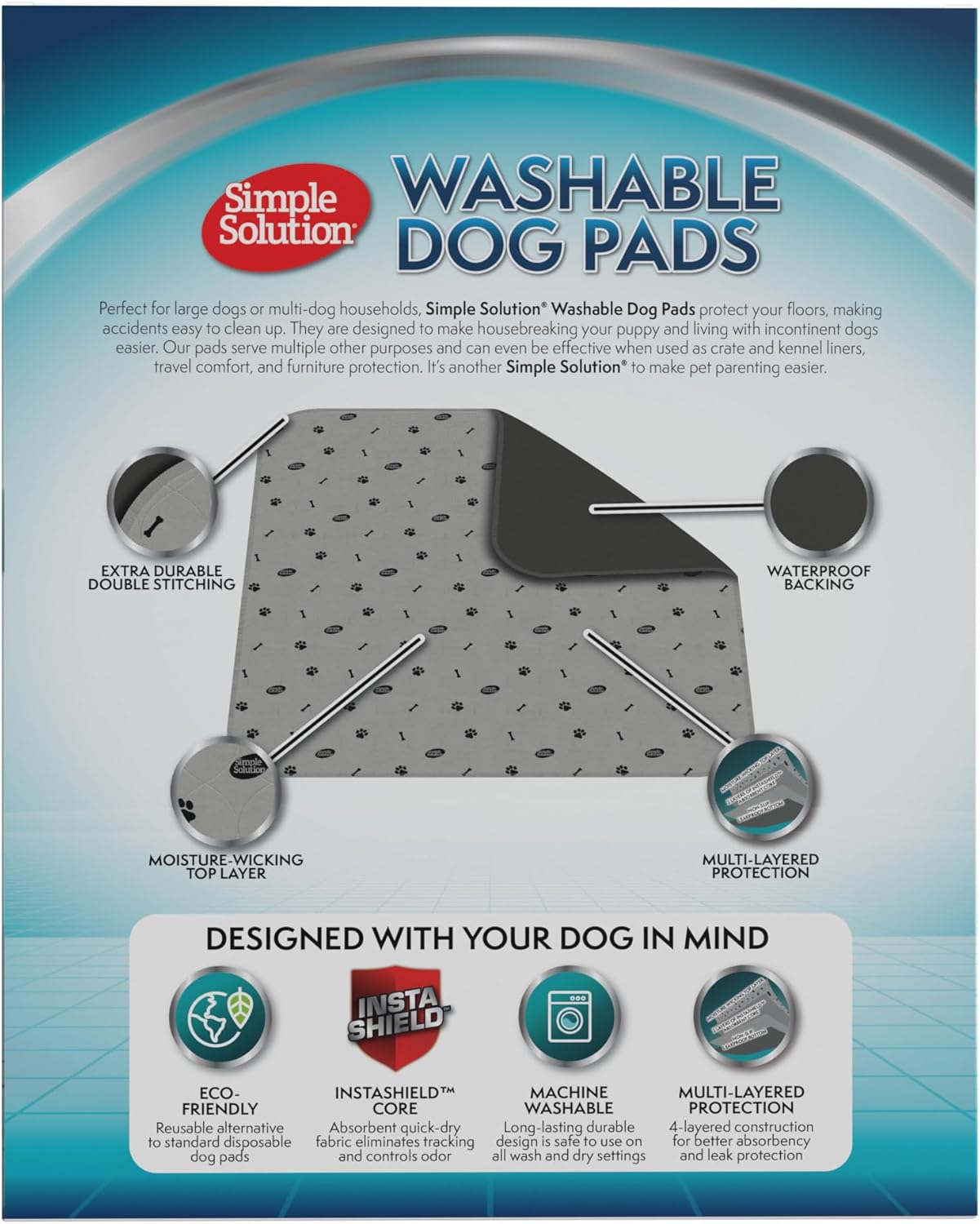 Simple Solution Large Washable Puppy Pad | Reusable Dog Pee Pad | Absorbent and Odor Controlling | 34x36 Inches, 2 Count,White