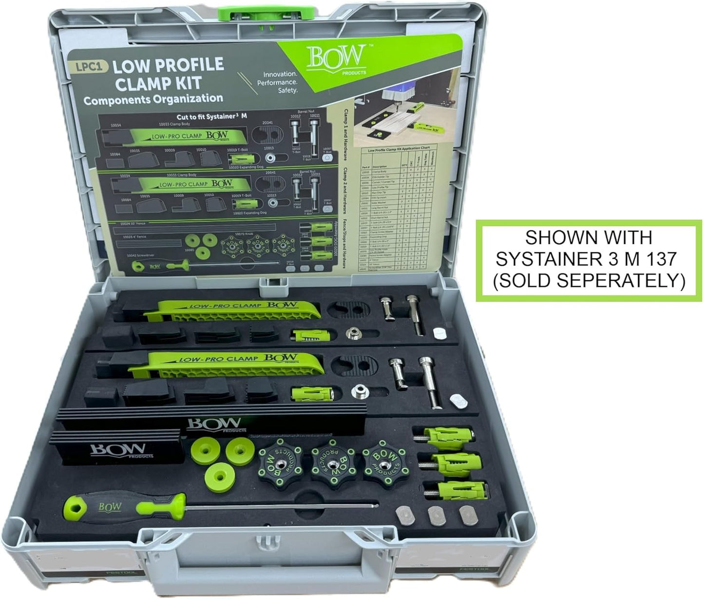 BOW Products Low Profile Clamping Kit - For Use on CNC Machines, MFT Tables, Dog Tables, T-Track Tables and Work Benches - Includes Hold Down Clamps, Fences, Interchangeable Tips and Hardware