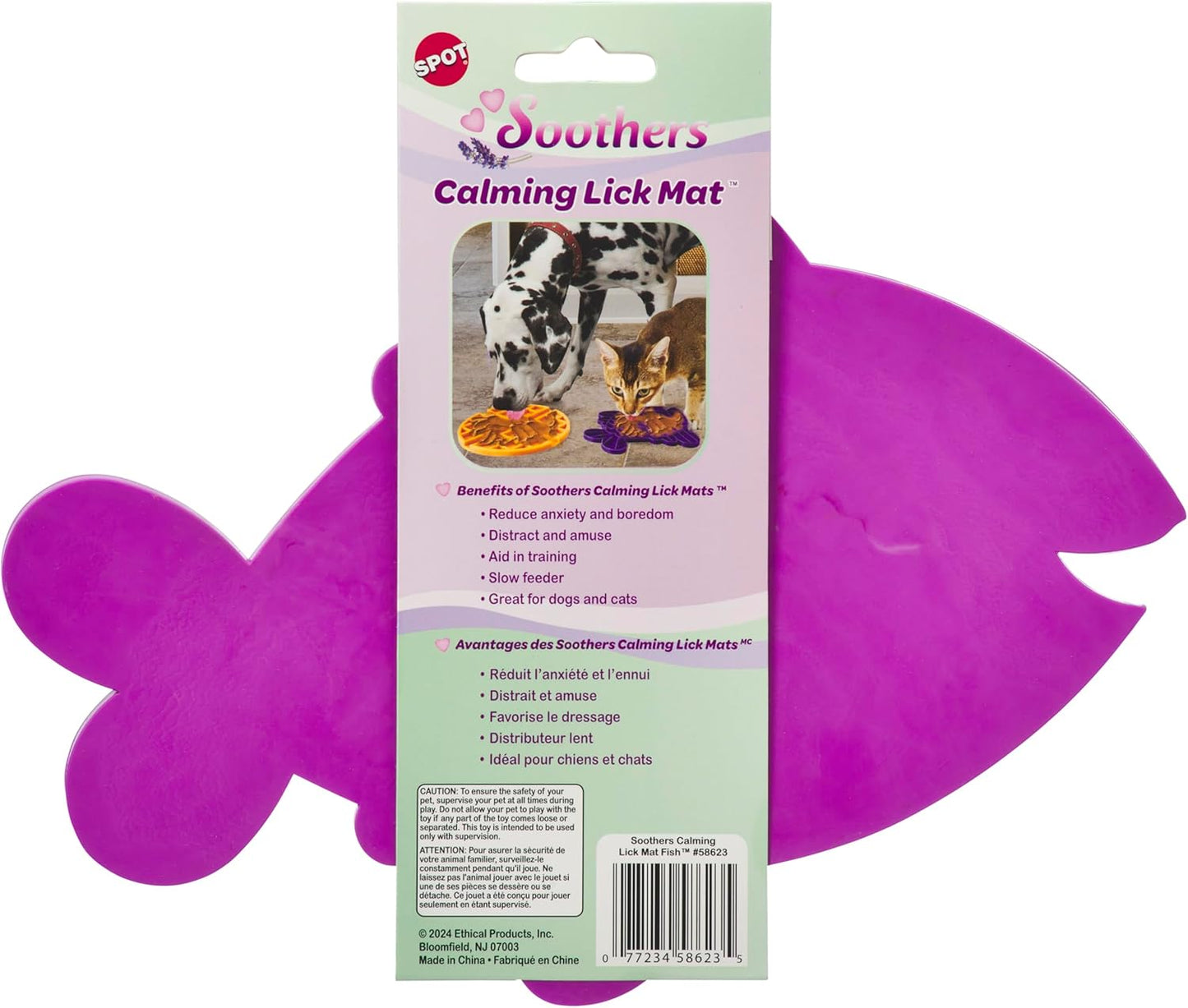 SPOT Soother Lick Mat-Licking Mat for Cats, Kittens, Medium and Large Dogs and Puppies, Food Grade Rubber, Anxiety Reliever, Dog Peanut Butter Lick Pad, Slow Feeder, 9.75inch, Fish