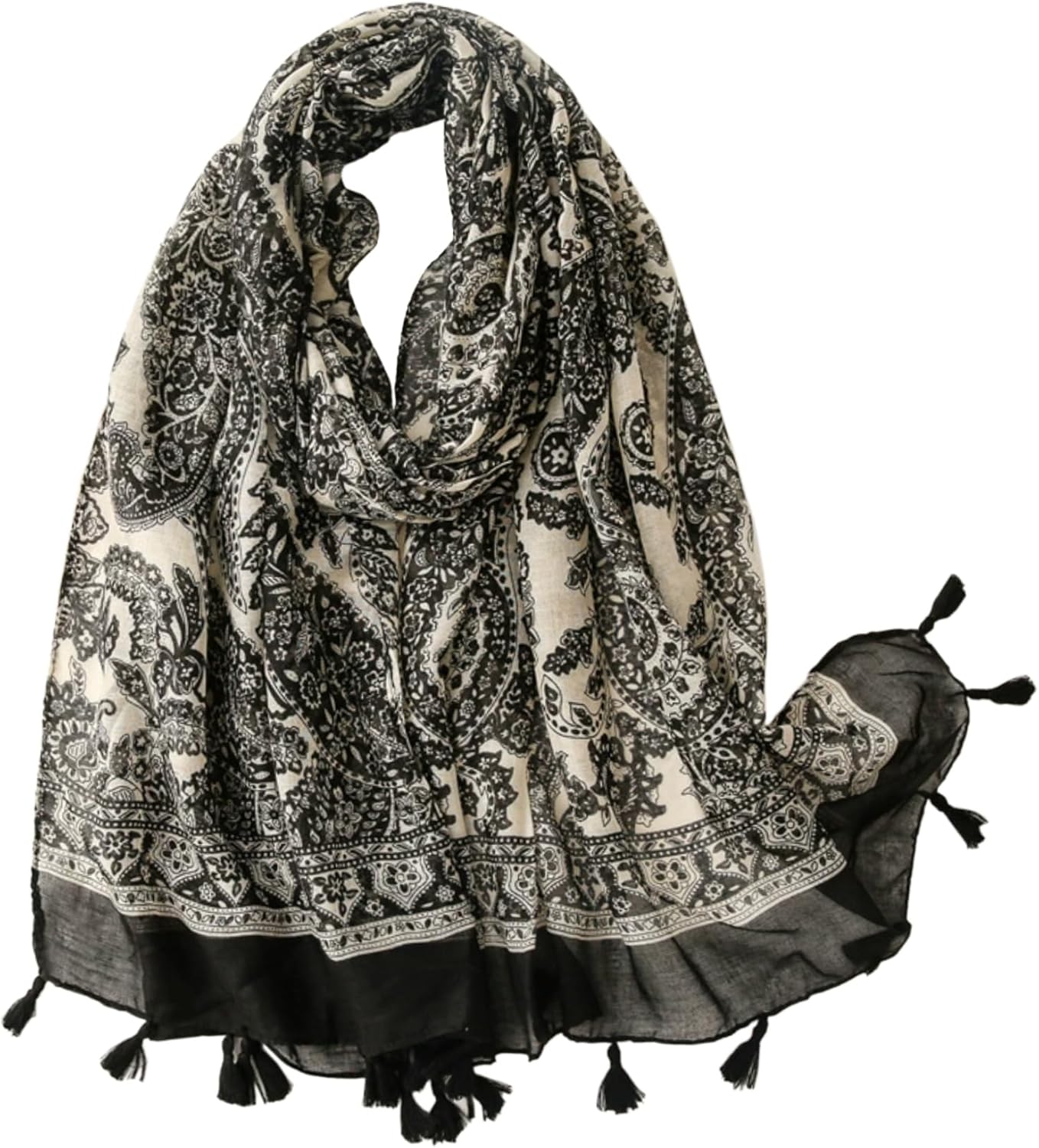 Travel Boho Scarf for Women Casual Lightweight Fashion Multicolor Shawl Wraps with Fringed Beads